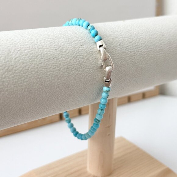 David Yurman Men's Turquoise 4mm Star of David Silver Spiritual Beaded Bracelet - Picture 4 of 4